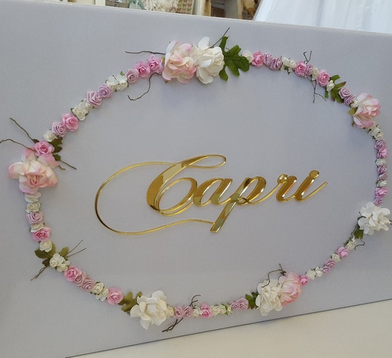 christening baptism keepsake box with floral wreath