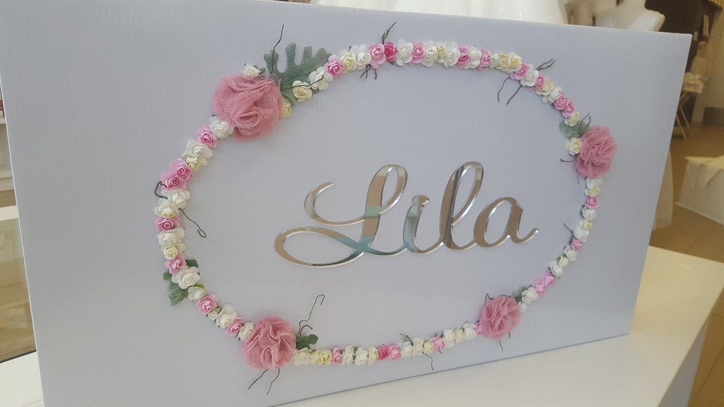 christening baptism keepsake box with floral wreath