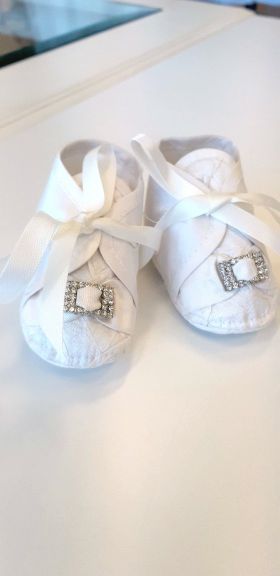 silk christening shoes diamante