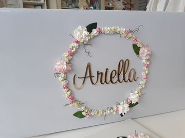 christening baptism keepsake box with floral wreath