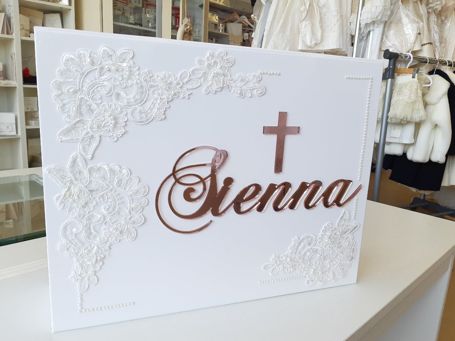 christening baptism keepsake box with lace