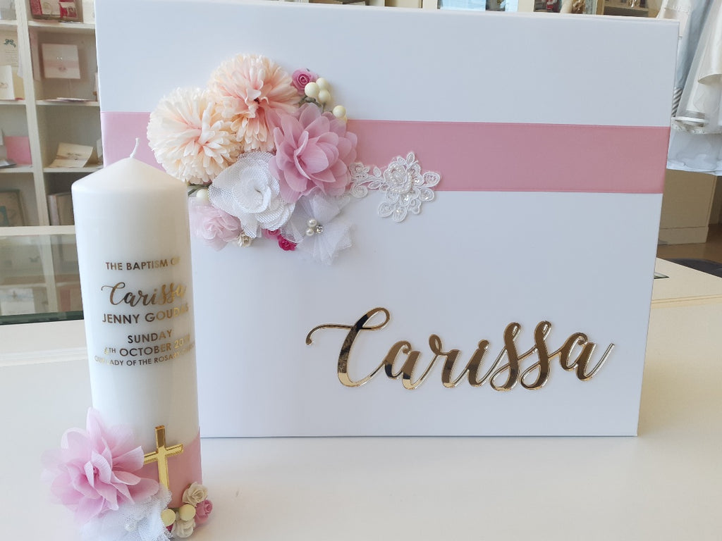 christening baptism keepsake box with flowers