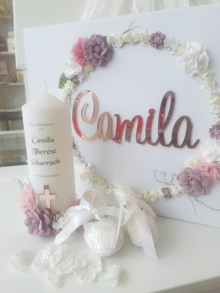 christening baptism towel candle box package