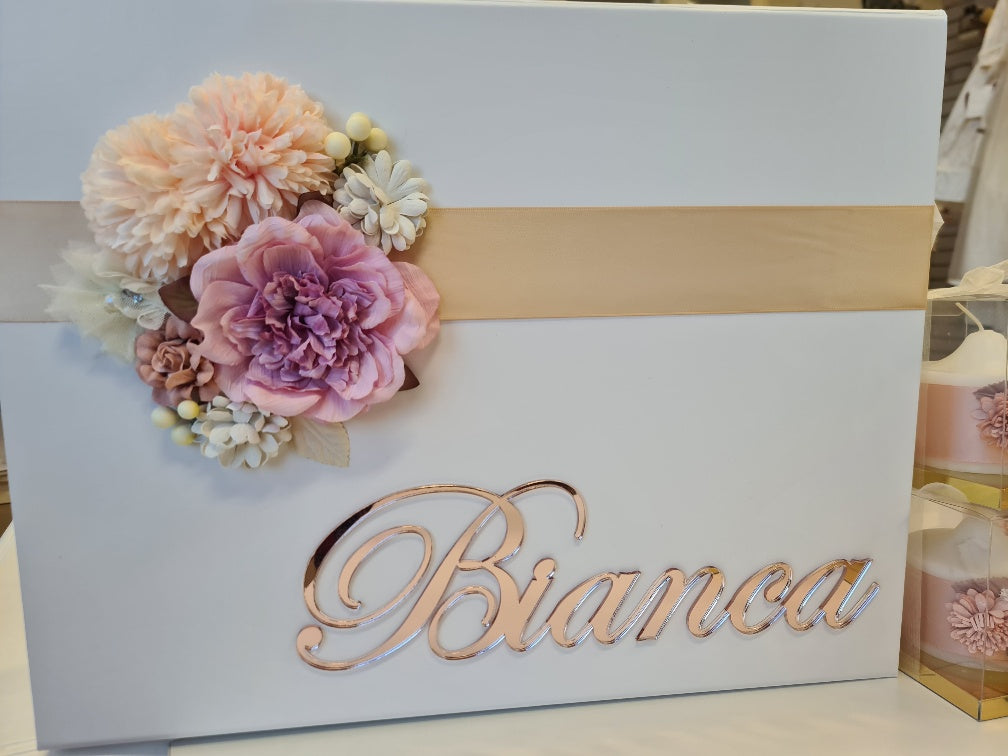 christening baptism keepsake box with flowers