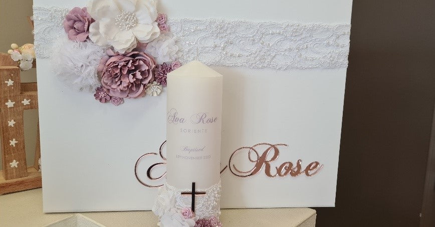 christening baptism keepsake box with flowers