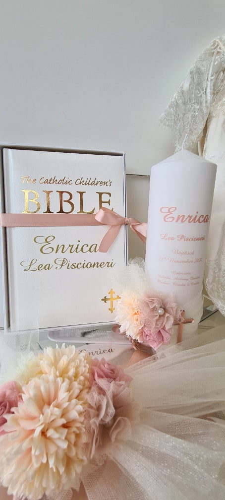 christening candle bible set
