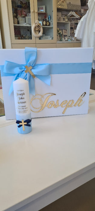 christening baptism towel candle box package