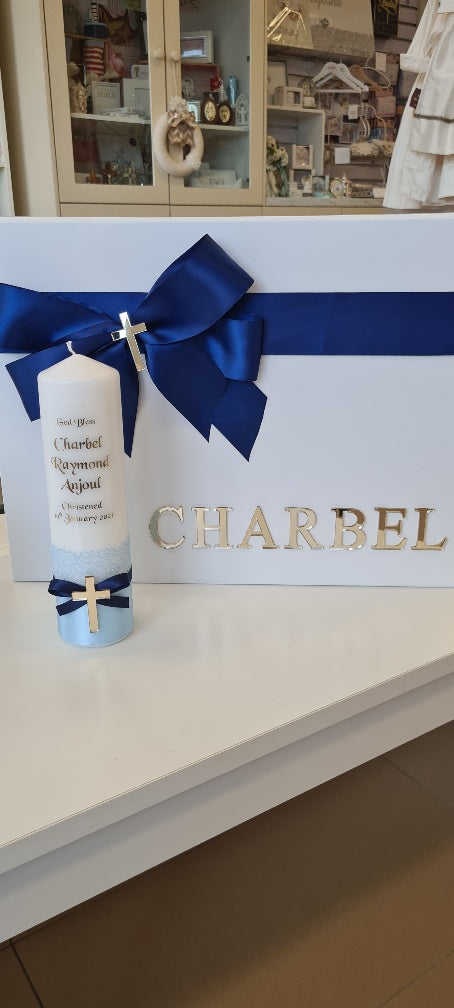 christening baptism towel candle box package