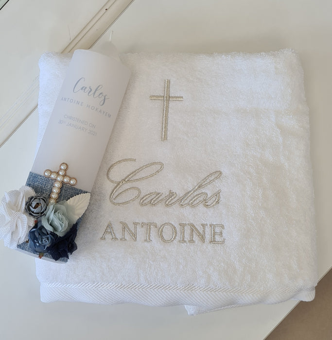 christening baptism towel candle package