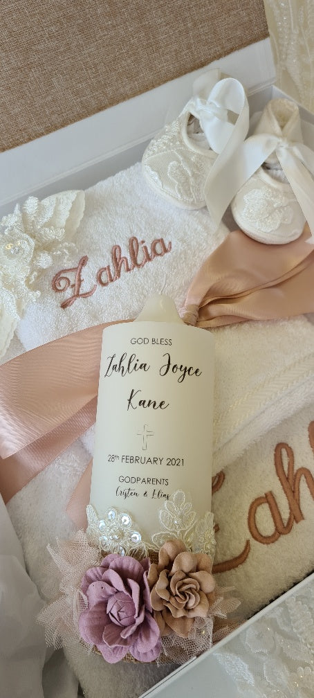 baptism christening candle floral lace