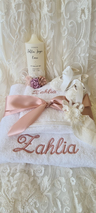christening baptism towel candle package