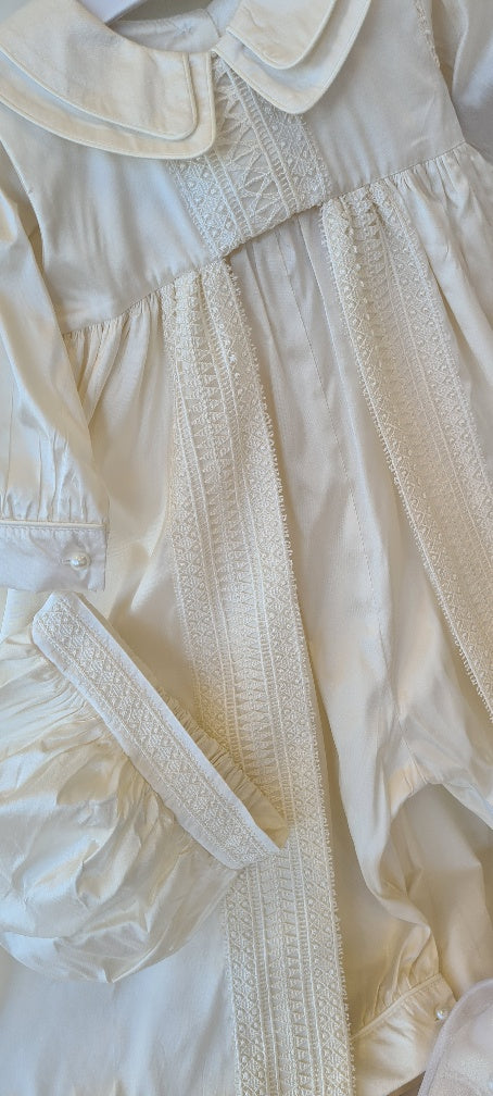 boys silk romper pinafore cape christening set