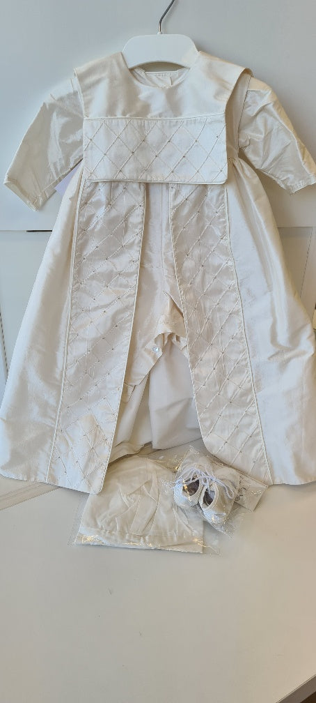 boys silk romper pinafore cape christening set
