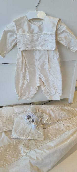 boys silk romper pinafore cape christening set