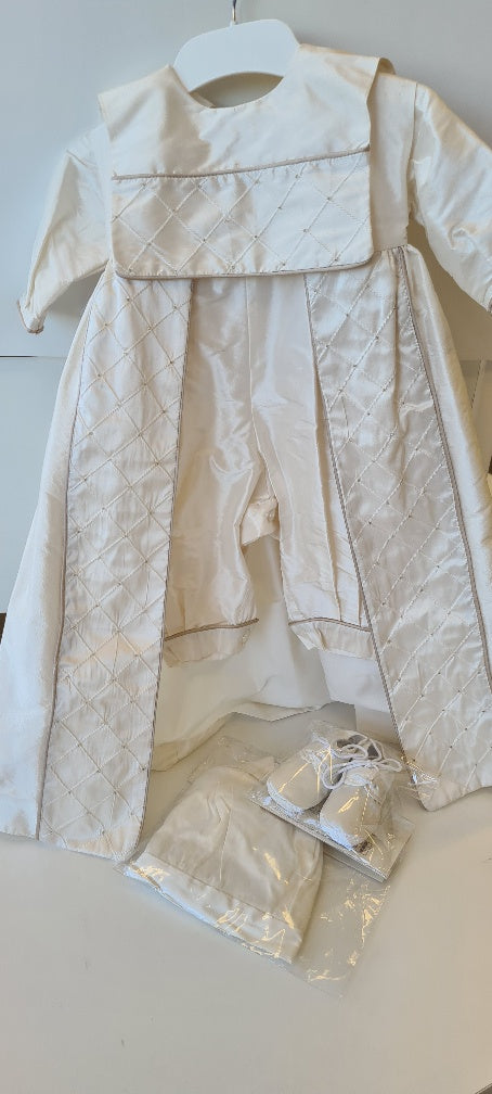 boys silk romper pinafore cape christening set
