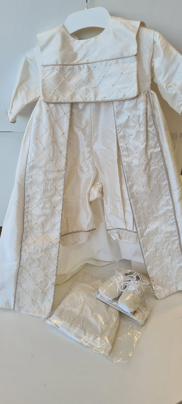 boys silk romper pinafore cape christening set
