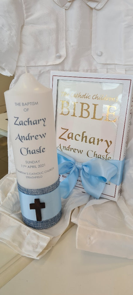christening candle bible set