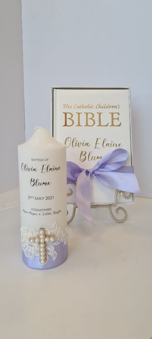 christening candle bible set