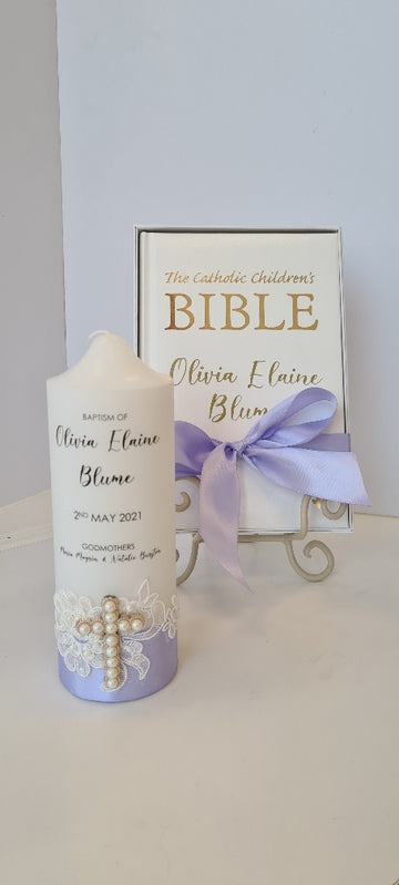 christening candle bible set