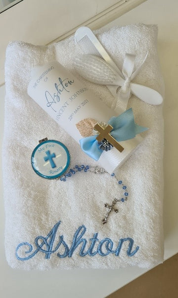 christening baptism towel candle package
