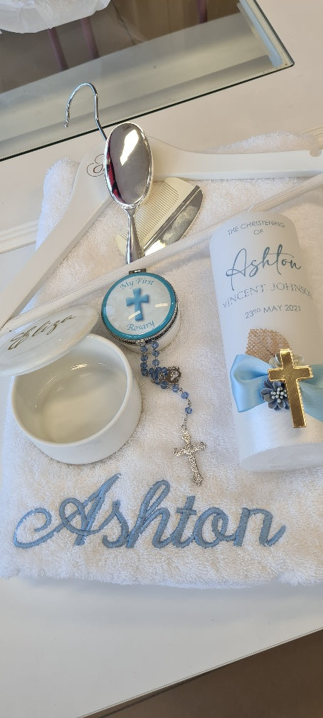 christening baptism towel candle package