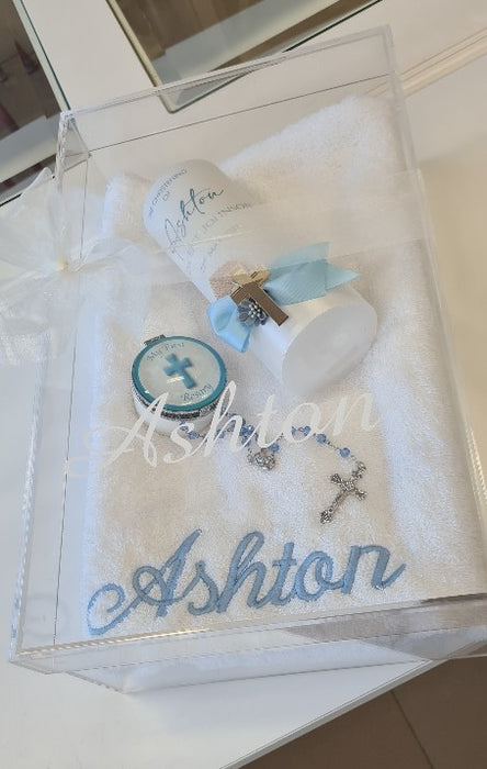 christening baptism towel candle box package