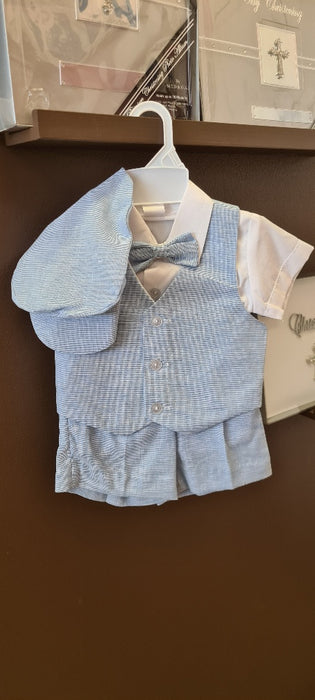 Boys Light Blue Linen Vest & Shorts Set - sz 12-18mths