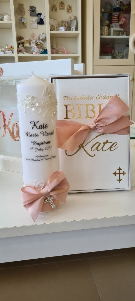 christening candle bible set