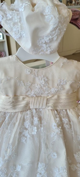 christening dress lace ivory booties hat