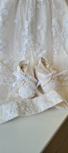 christening dress lace ivory booties hat