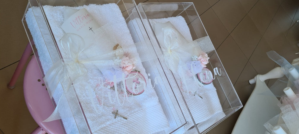 christening baptism towel candle box package