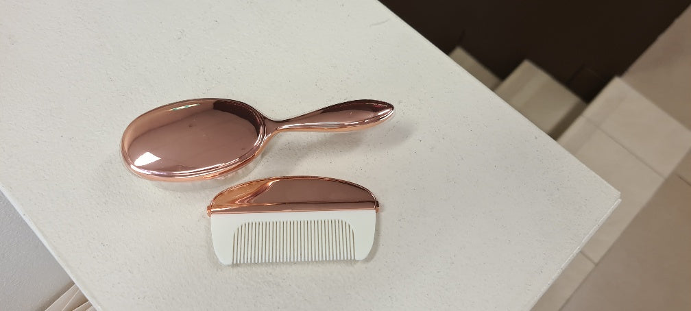 christening baptism rose gold baby brush comb set
