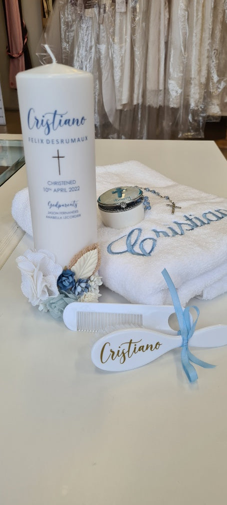 christening baptism towel candle package