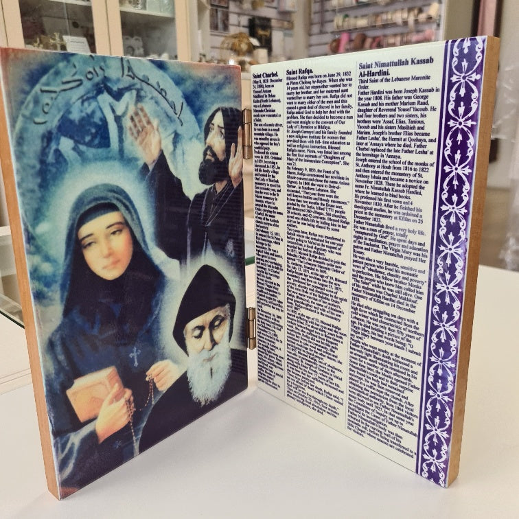 religious icon three saints lebanon wooden
