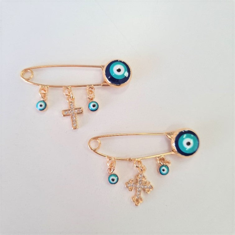 evil eye mati gold brooch