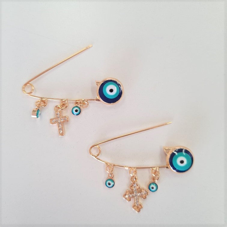 evil eye mati gold brooch
