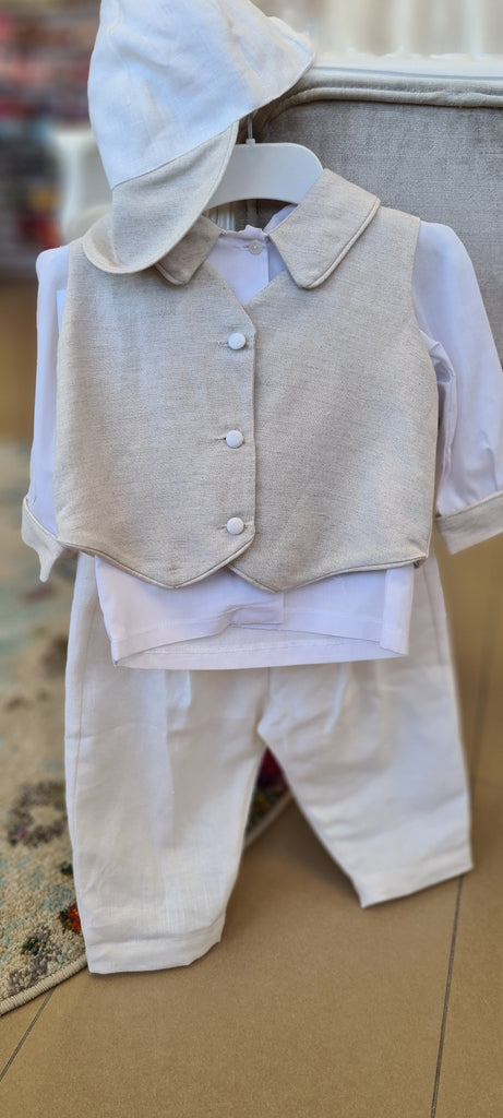christening outfit boys linen vest set suit