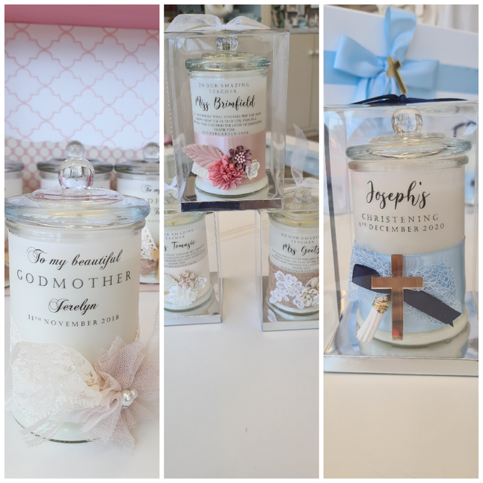 personalised candle jars godparent gift bomboniere